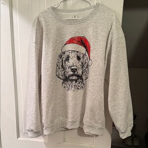 Gray Sweatshirt with GoldenDoodle and Santa Hat